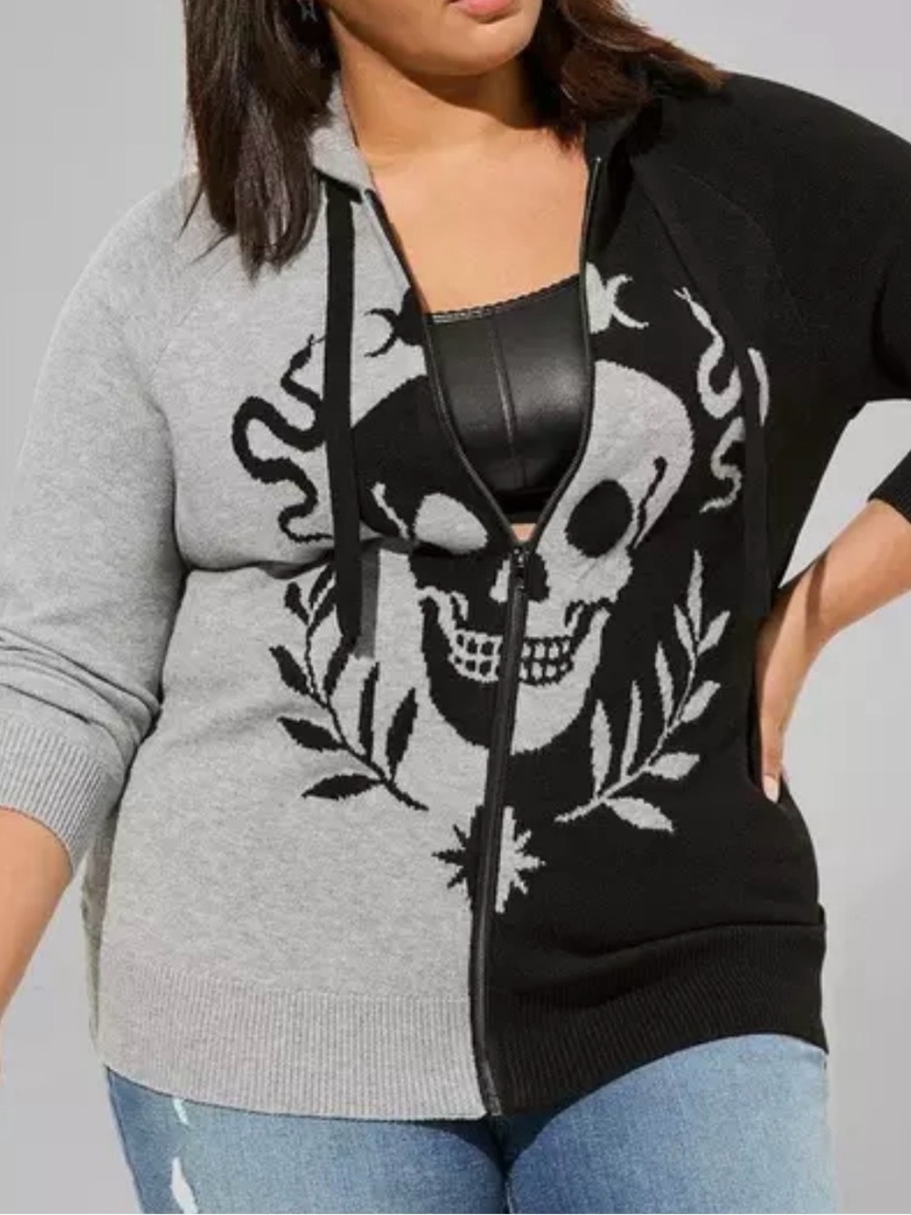 Torrid Gothic Colorblock  Skull & Snake Zip Hoodie Soft, Stretchy NWT 3X